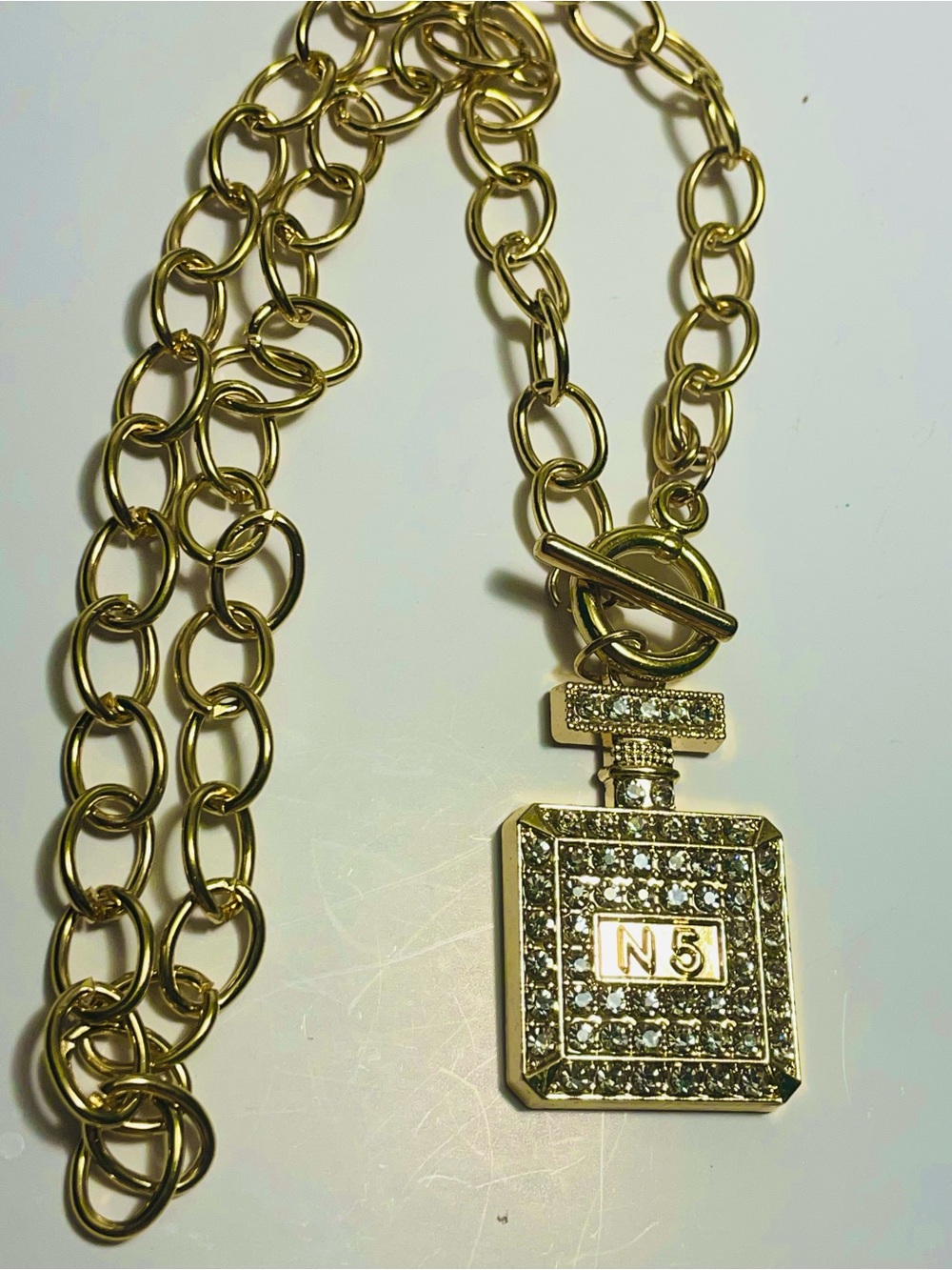 Y2K Gold CC Crystal N5 Pendant Necklace